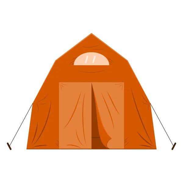 キャンプ用の窓付きの高いキャンバステント 観光客の休息のためのオレンジテント 家族のために外に旅行します ベクトルアイコン フラット — ストックベクタ