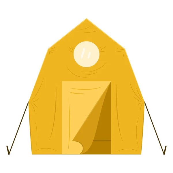 キャンプ ハイキング 外部への旅行のための黄色の防水テント防水 ストレッチマークとラウンドウィンドウを持つ背の高いテント ベクトルアイコン フラット — ストックベクタ