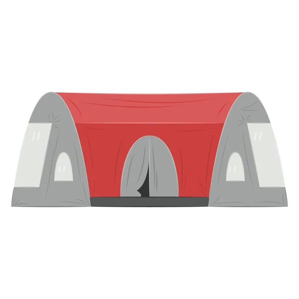 多くの人々のための赤い灰色の防水テント キャンプ スポーツ ハイキング 外への旅行 テントの残りの部分と睡眠 雨から保護します ベクトルアイコン フラット — ストックベクタ