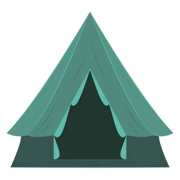 キャンプ 屋外旅行 観光のための緑の三角形のテント 睡眠と休息から保護するためのテント ベクトルアイコン フラット — ストックベクタ