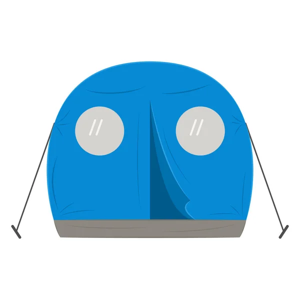 太陽から保護するためのラウンド窓付き防水テント キャンプ スポーツ 外の旅行のためのキャンバスブルーテント ベクトルアイコン フラット — ストックベクタ