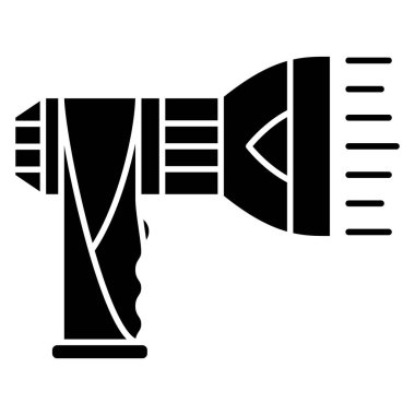 Orijinal tasarımı olan taşınabilir el feneri. Gece aydınlatması için uygun bir sapı olan döner bir el feneri. Vektör simgesi, kabartma, izole edilmiş