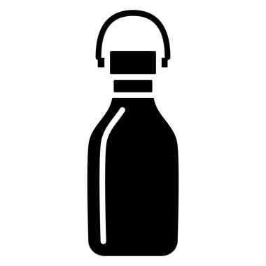 Kolayca taşımak için kapağı açık bir şişe. Sıcak ve soğuk içecekler için mühürlü termal şişe. Vektör simgesi, kabartma, izole edilmiş