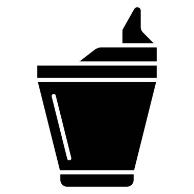 Sıcak bir içecek için termal bir kap aşırı koruma ve uygun bir içki kapağı. Vektör simgesi, kabartma, izole edilmiş