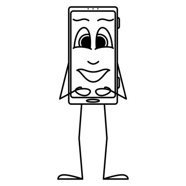 Hipnoz altında akıllı telefon. Stilizasyon, ekranında duygu olan insansı bir akıllı telefon. Vektör simgesi, taslak, çizgi film, izole edilmiş