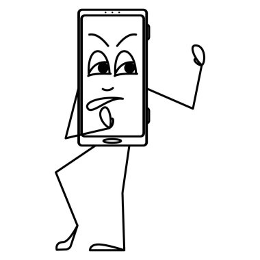 Akıllı telefon istemiyor, reddediyor, kabul etmiyor. Duygulu akıllı telefon, jestler. Vektör simgesi, taslak, çizgi film, izole edilmiş