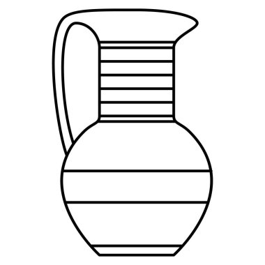 Saplı bir Yunan amforası. Çizgili kilden yapılmış eski bir çömlek. Seramik vazo, vazo. Vektör simgesi, özet, izole edilmiş