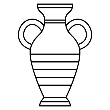 Seramik amforo, çizgili ve iki tarafı yarı dairesel saplı klasik bir vazo. Vektör simgesi, özet, izole edilmiş