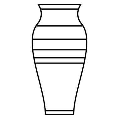 Çizgili basit bir tasarımı olan klasik bir seramik amfora. İçerisi için kil vazo, vazo. Vektör simgesi, özet, izole edilmiş