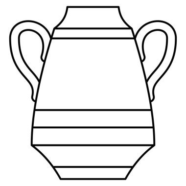 Çizgili büyük bir seramik amfora. Taşımak için iki tane yan kolu olan kil vazo. İç dekorasyon için bir nesne. Vektör simgesi, özet, izole edilmiş