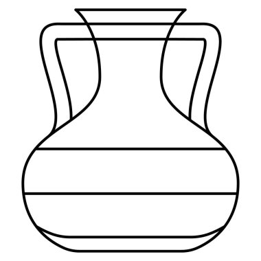Eşsiz dizaynlı seramik vazo. Bir kil amfora, geniş gövdeli ve üçgen saplı bir vazo. Vektör simgesi, özet, izole edilmiş