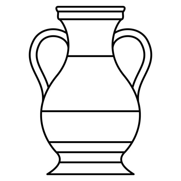 Керамическая амфора с двумя ручками. Ваза из глины, урна. Интерьер интерьера. Значок вектора, контур, изолированный