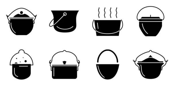 Camping Utensils Cooking Bowler Hat Tourist Traveler Boiling Water Fire — Stock vektor