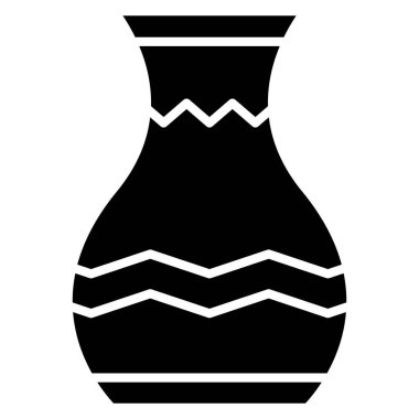 Kıvrımlı çizgilerle süslenmiş klasik bir vazo. Vektör simgesi, kabartma, izole edilmiş