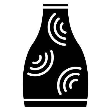 Bir şişe, dar boyunlu bir vazo, soyut yarı dairesel çizgilerden bir dekor. Vektör simgesi, kabartma, izole edilmiş
