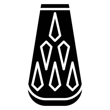 Yarı dairesel tabanlı bir vazo ve soyut elementlerden oluşan bir dekor. Vektör simgesi, kabartma, izole edilmiş