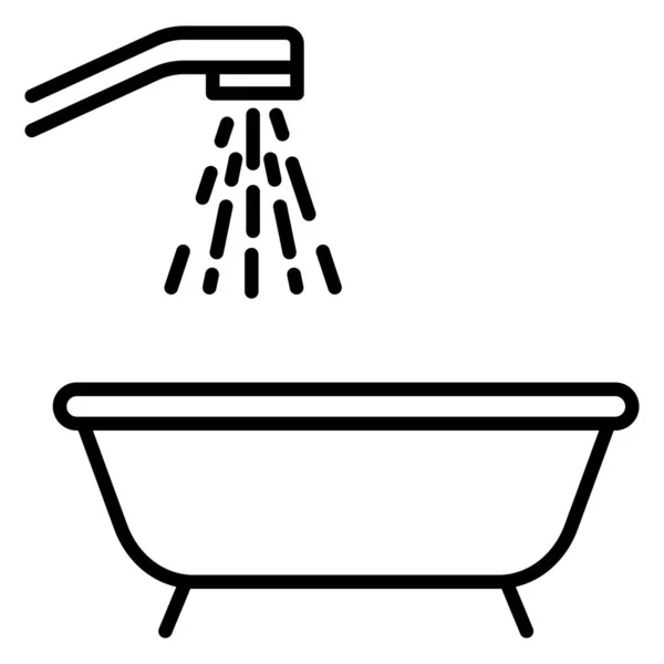 Bath Shower Bathroom Hygiene Washing Bathing Vector Icon Outline Isolated — ストックベクタ