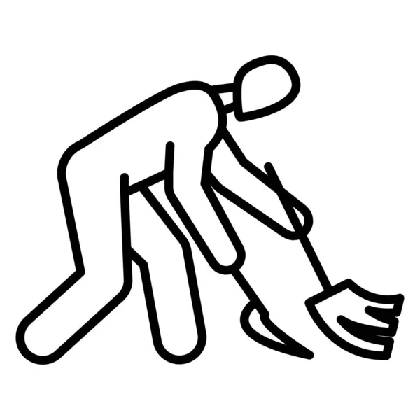 一个拿着扫帚和垃圾箱的人扫地 清理灰尘和瓦砾 清洁服务 家务活 矢量图标 — 图库矢量图片