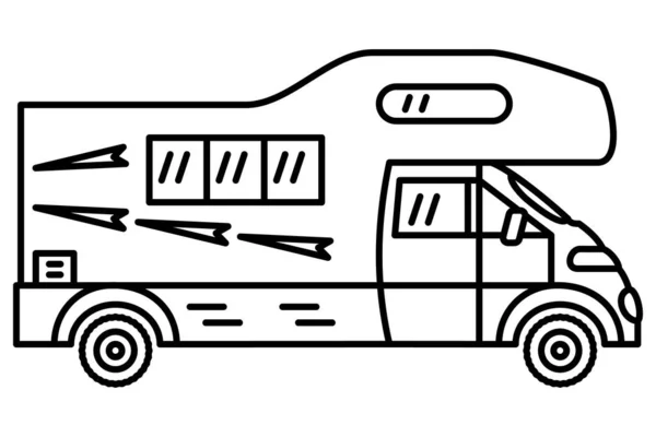 Recreational Vehicle Motorhome Travel Family Camping Vector Icon Outline Isolated — Stock Vector