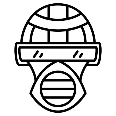 Nefes almak için geniş bir filtresi olan bir gaz maskesi. Deri kayışlarla perhiz. Kimyasal ve radyasyon koruması için kask tasarımı. Vektör simgesi, özet, izole edilmiş