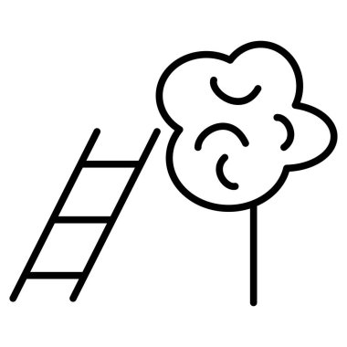 Stairs at the tree, harvesting fruit trees in the garden. Care and protection of plants from pests and insects. Gardening, agronomy. Vector icon, outline, isolated