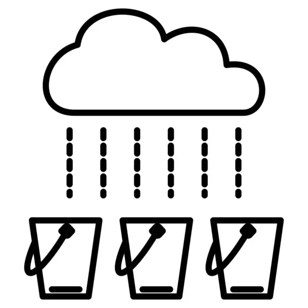 Collecting Rainwater Buckets Use Rainwater Gardening Agronomy Vector Icon Outline — Stockvektor