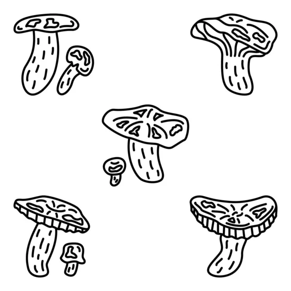 Russule Paddenstoel Een Eetbare Bospaddenstoel Set Vectorpictogrammen Omtrek Geïsoleerd — Stockvector