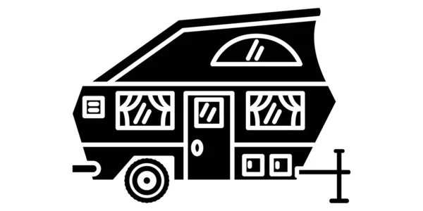 ホーム レクリエーション車両 キャンプトレーラー 家族のキャンパー 屋根の上に折り畳み翼を持つトレーラー ベクトルアイコン グリフ シルエット — ストックベクタ