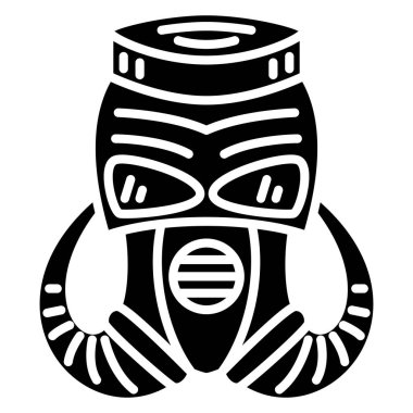 Gaz maskesi, koruyucu maske. İki büyük kavisli solunum tüpü, yuvarlak hava filtresi. Başının, yüzünün ve nefesinin korunması. Gaz maskesi tasarımı. Vektör simgesi, kabartma, siluet, izole edilmiş