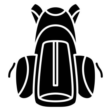 Sırt çantası, yürüyüş çantası. Büyük yan kompartımanlar, yüksek tasarım. Turist, gezgin, sporcu çantası. Vektör simgesi, kabartma, siluet, izole edilmiş