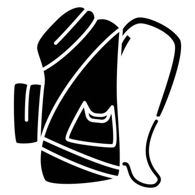 Sırt çantası, yürüyüş çantası. Dışarıda büyük kompartımanları olan yüksek model. Turist, gezgin, sporcu çantası. Vektör simgesi, kabartma, siluet, izole edilmiş