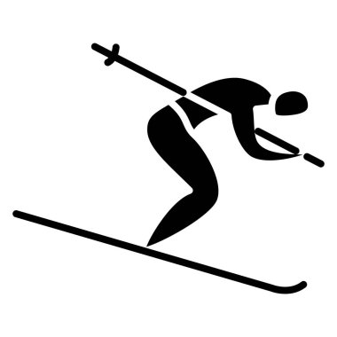 Kış sporları. Kışın olimpiyat sporları. Aşağı kayak, slalom. Vektör simgesi, kabartma, siluet, izole edilmiş