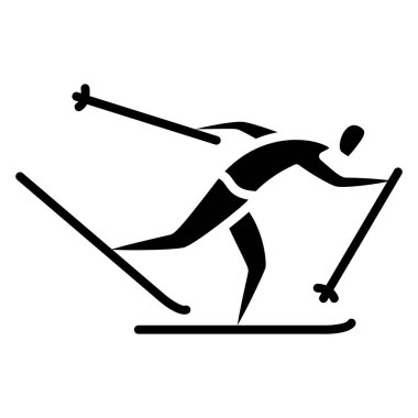 Kış sporları. Kışın olimpiyat sporları. Kayak, açık hava aktiviteleri, kros kayağı, bayrak yarışı, maraton, hız yarışması. Vektör simgesi, sembol, silüet, izole edilmiş.