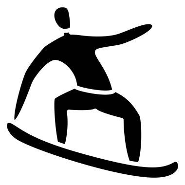 Bir adam kaykayın üzerinde duruyor ve tek eliyle tutuyor. Kış sporları. Kışın olimpiyat sporları. Vektör simgesi, kabartma, siluet, izole edilmiş