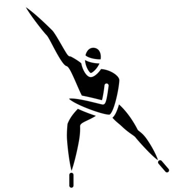 Kaykaycı kollarını güçlü bir şekilde sallar, tam yüz. Kış sporları. Kışın olimpiyat sporları. Vektör simgesi, kabartma, siluet, izole edilmiş