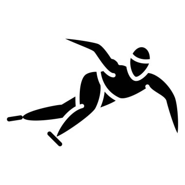 Kaykaycı yandan geniş bir eğimle virajda hızlı koşar. Kış sporları. Kışın olimpiyat sporları. Vektör simgesi, kabartma, siluet, izole edilmiş