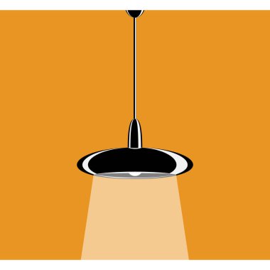 Elektrikli lambayla oval abajur. Odayı aydınlatmak için bir lamba. Tavan lambası evin içinde. Vektör simgesi, siyah, karmaşık düz