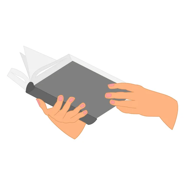 Elinde Açık Bir Kitap Elinle Okumak Için Bir Kitap Tut — Stok Vektör