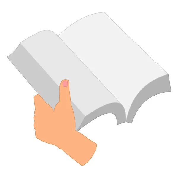 Nyitott Könyv Van Kezében Papírlapokat Lapozgat Lágytakaró Egy Kéz Könyvet — Stock Vector