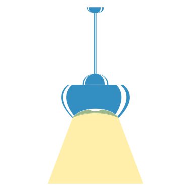 Tavan lambası. Mavi abajur, gölgeli röfleli. Işıklandırma ekipmanı. Bir iç mekan elementi. Vektör simgesi, düz, çizgi film, izole