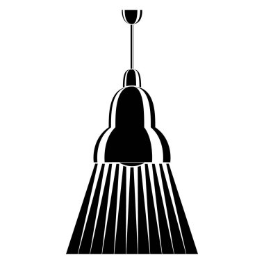 Tavan lambası. Büyük ışık için yarı dairesel üç katlı abajur. Kapalı mekan aydınlatması için tek lamba. Parlak ışık, bir ışık demeti. Lamba tasarımı. Vektör simgesi, kabartma, siluet, izole edilmiş