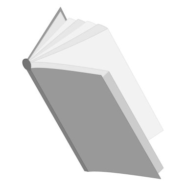 Kağıt sayfalı açık bir kitap. Sayfaları çevirmek, ciltli bir kitap. Şablon, model. Öğrenme, okuma, eğitim, kitapçı. Vektör simgesi, düz, gri, izole