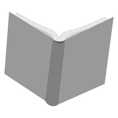Kağıt sayfalı açık bir kitap. Sözlük, ders kitabı, ansiklopedi, boş kapak. Şablon, model. Öğrenme, okuma, eğitim, kitapçı. Vektör simgesi, düz, gri, izole