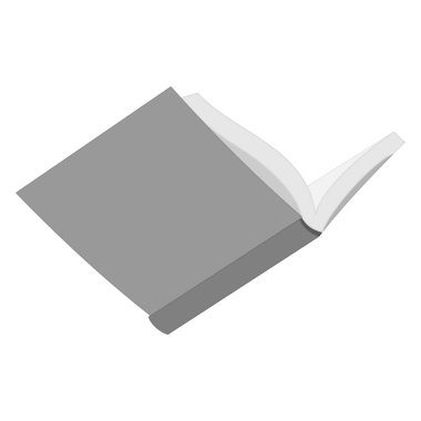 Kağıt sayfalı açık bir kitap. Ortasında boş bir kapağı olan açık bir kitap. Şablon, model. Öğrenme, okuma, eğitim, kitapçı. Vektör simgesi, düz, gri, izole