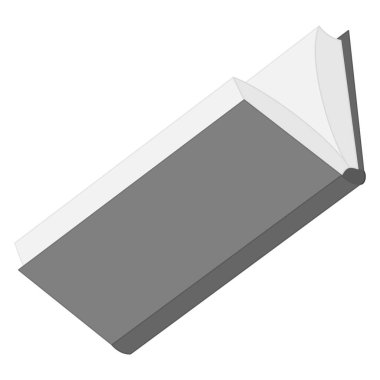 Kağıt sayfalı açık bir kitap. Klasik okuma, boş kapak. Şablon, model. Öğrenme, okuma, eğitim, kitapçı. Vektör simgesi, düz, gri, izole