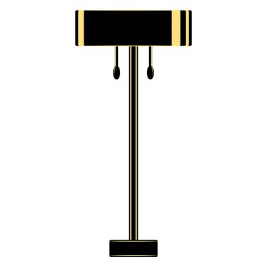 Zemin lambası, aydınlatma ekipmanları evde. İki kolyeli abajur. Oda için yer lambası. Abajur tasarımı, şık iç tasarımı. Vektör simgesi, düz, siyah, sarı, izole