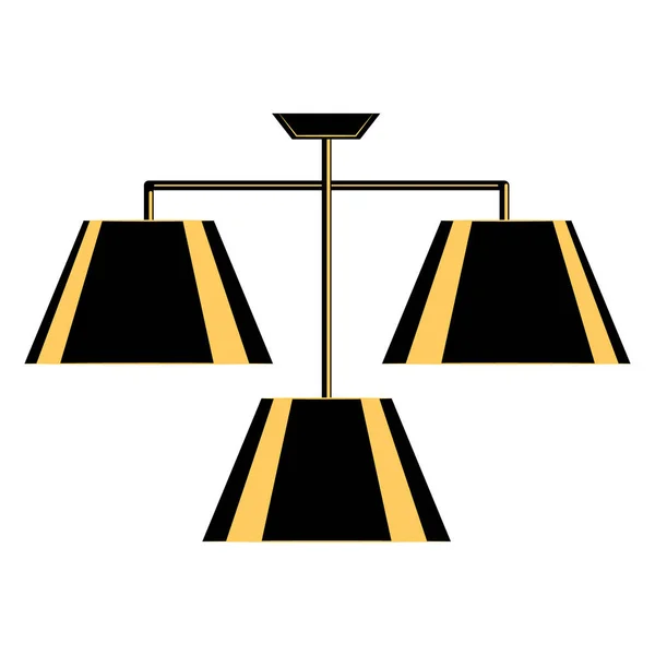 天井灯は3台の平台で構成されている 同じ古典的なランプシェード 家やオフィスの照明用のハンギングシャンデリア ランプデザイン ベクトルアイコン シルエット フラット — ストックベクタ