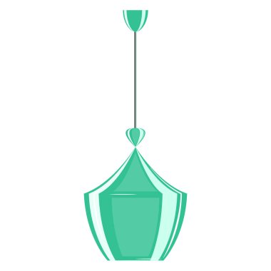 Tavan lambası. Orijinal şekilli abajur, turkuaz rengi. Şık bir iç mekan için lamba tasarımı. Vektör simgesi, düz, çizgi film, renk, izole edilmiş