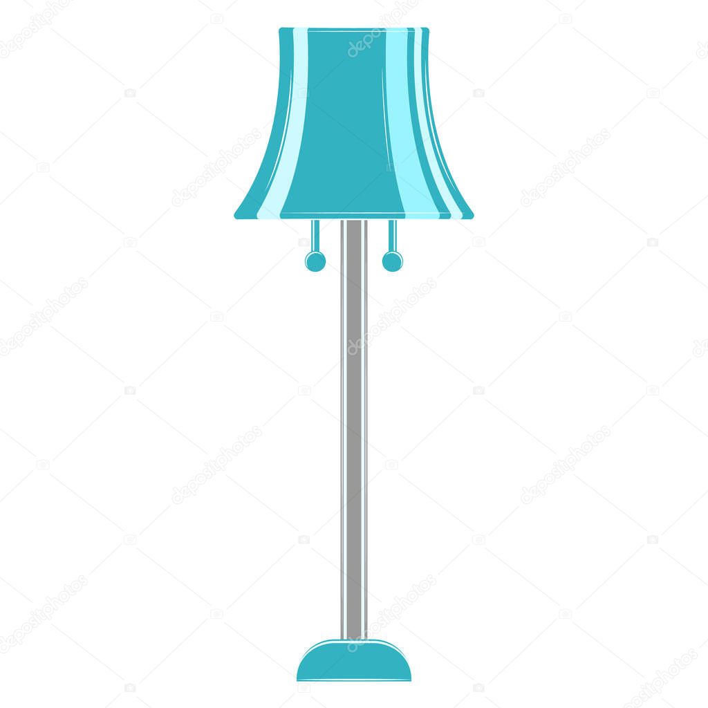 Floor lamp for home, office. Turquoise lampshade of classic shape. Lampshade design for floor lamp, fashionable interior. Vector icon, multicolored, cartoon, complex flat, isolated