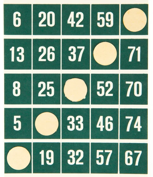 Yeşil bingo kartı izole — Stok fotoğraf